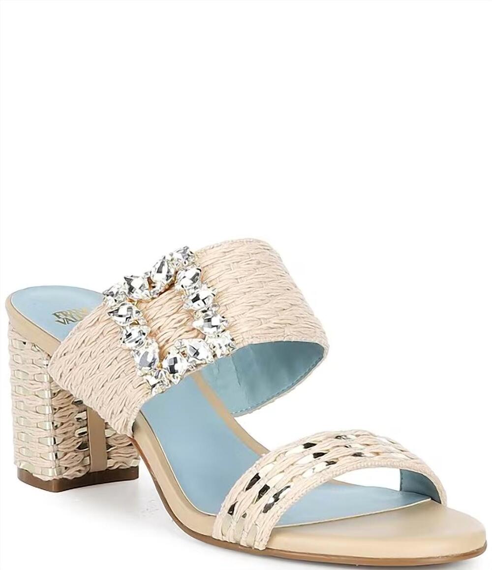 NEW FRANCES VALENTINE women's betty raffia heeled sandal in natural/gold
